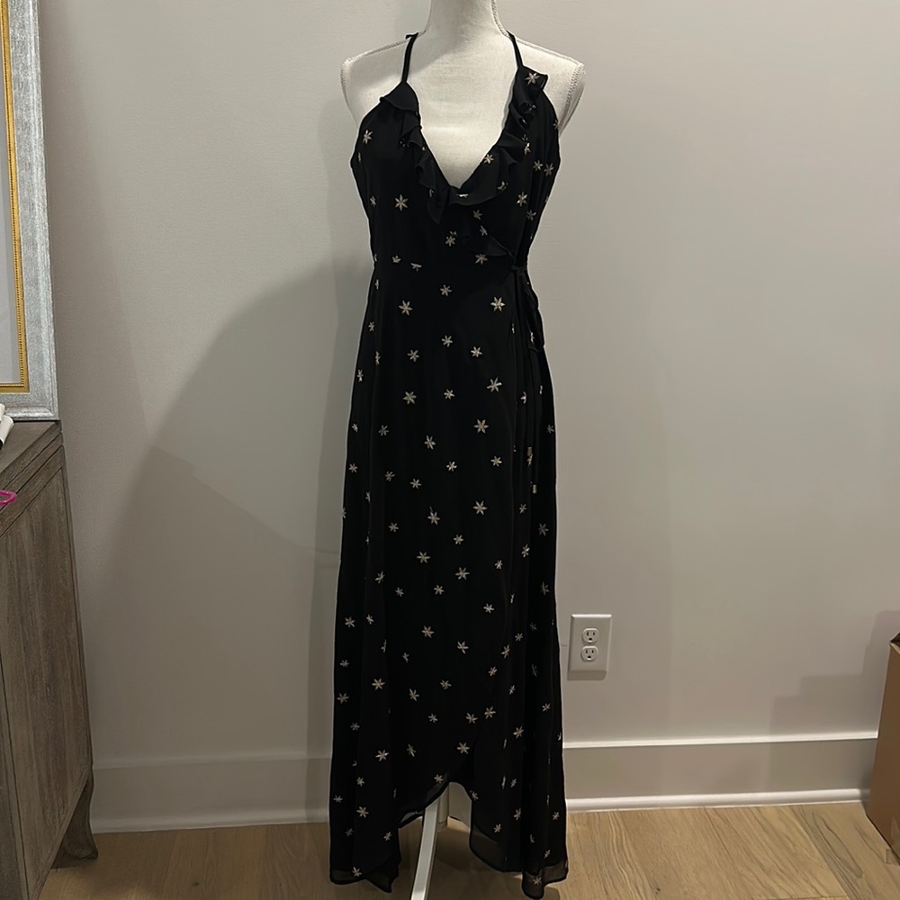 Lovers + Friends Black Wrap Maxi with Gold Stars